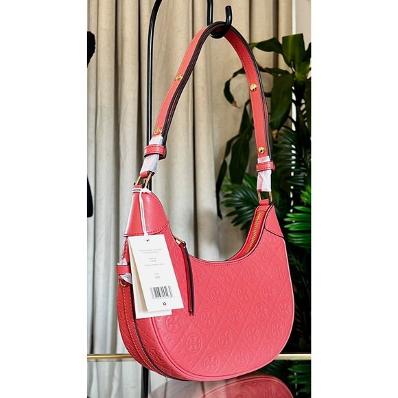 NEW!!!  AUTHENTIC TORY BURCH CORAL CRUSH MONOGRAM CRESENT HANDBAG - Picture 3 of 13
